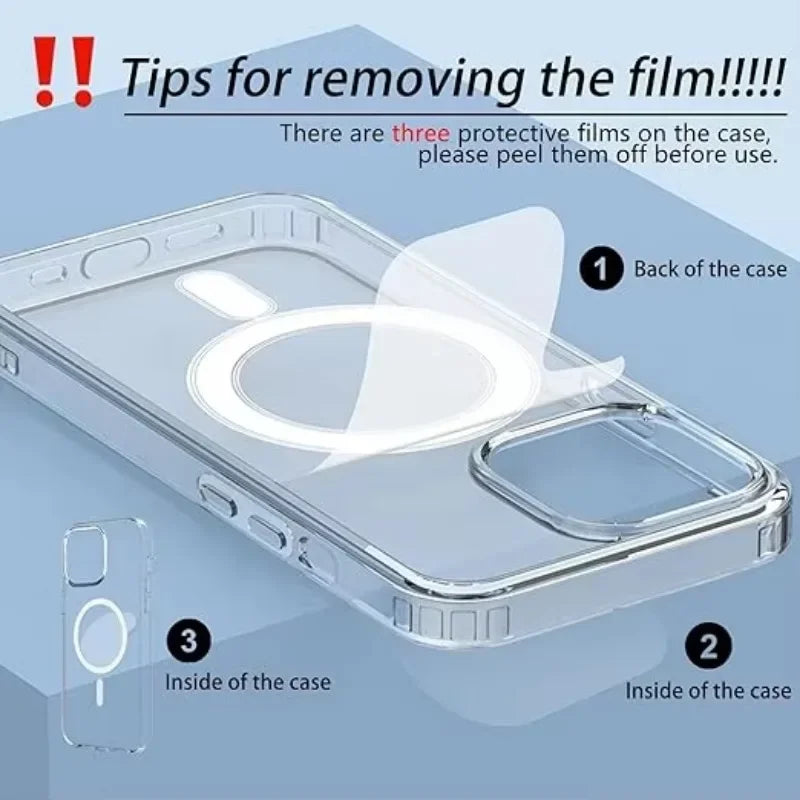 Original Magnetic Transparent Phone Case for Magsafe for iPhone 17 16 15 14 Plus 13 12 11 Pro Max Wireless Charge Back Cover