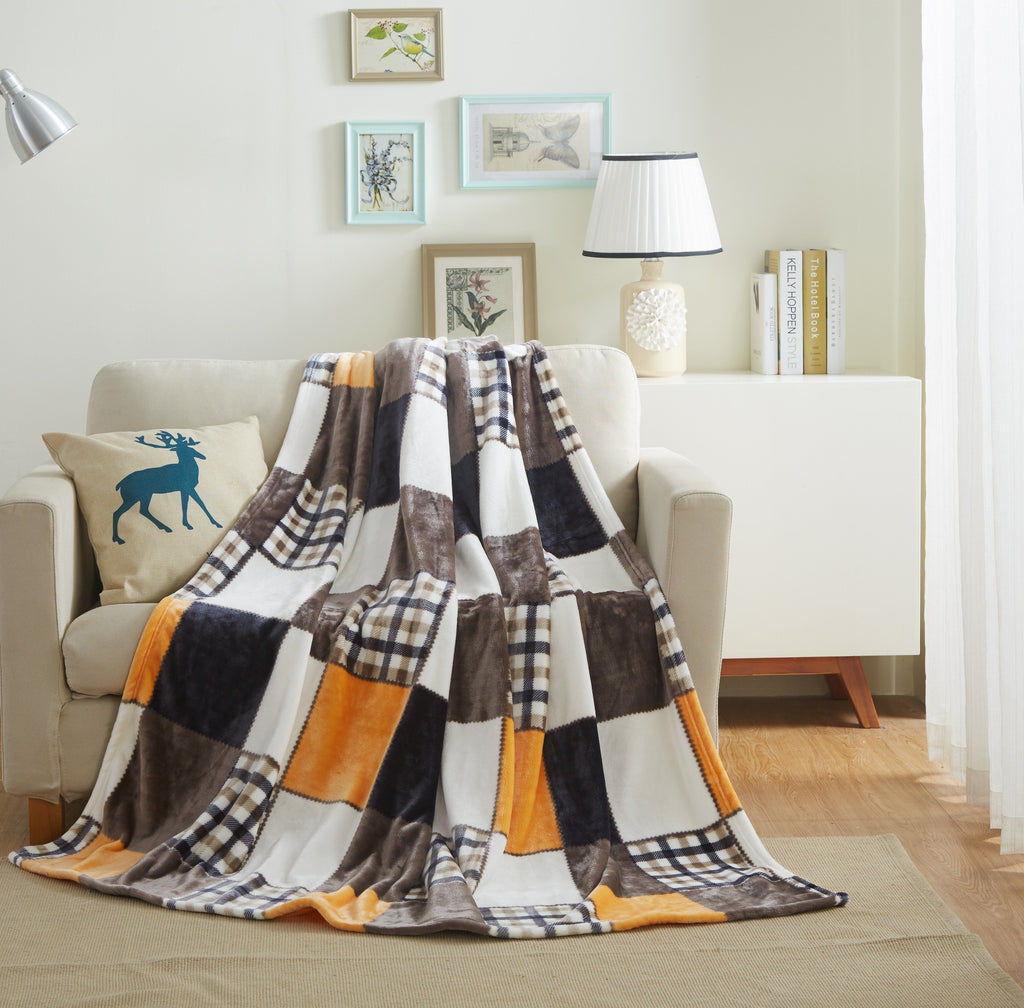 Plaid Patchwork Fleece Throw Blanket